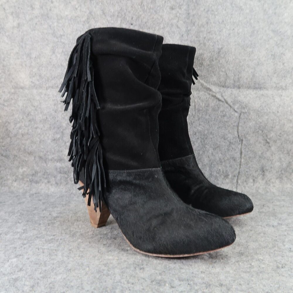 Matt Bernson Shoes Womens 6.5 Boots Fashion Leather Slouch Stacked Heel Fringe